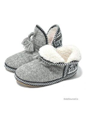 Womens Faux-Cashmere Knit House Bootie Slippers Quilted Ankle Boots